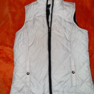 Ralph Lauren Quilted White Sleeveless Puffer Vest with Black Trim